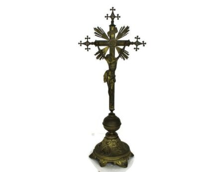 Antique Standing Crucifix Corpus Christi Jesus Christ Calvary Ornate Brass Cross