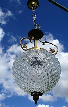Vintage French Chandelier Pendant Ceiling Light Lamp ornate Brass Hobnail Glass
