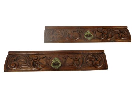 Pair Antique 19th C Hand Carved Wood Drawers Corbels Pediment Architectural