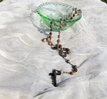 Vintage Our Lady Fatima Portugal Rosary Brown Beads Catholic Necklace
