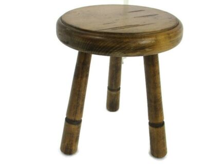 Vintage Hand Carved wood Tripod Milking Stool Pedestal Small Table Plant stand