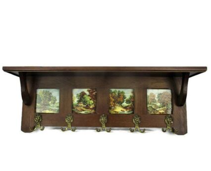 Gorgeous Wood Coat Hat Kitchen Hallway Rack Ornate Lion Heads Landscapes