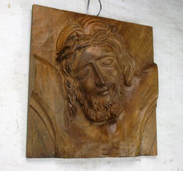 Wall Plaque Tile hand Carved Wood Art Jesus Christ Head of Thorns Sculpture