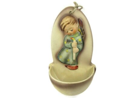 Vintage Holy Water Font Porcelain Goebel Hummel Marked Sweet Angel Germany