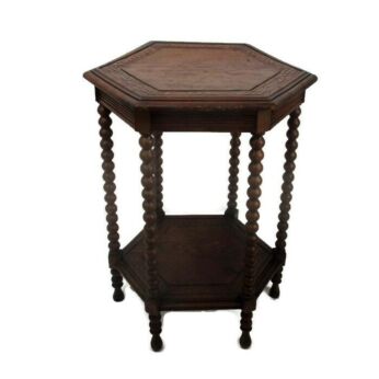 Hand Carved Wood Edwardian Bobbin Legs Display Coffee tea Wine Table Two tier