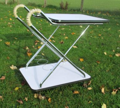 Vintage Chrome Bar Cart cocktail Trolley Serving tray Mid Century Modernist WOW
