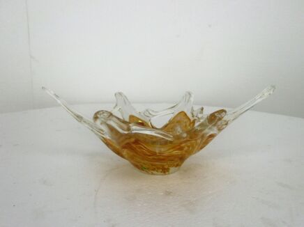 Small Italian Art Glass Amber Yellow Star Bowl Dish Centerpiece Basket Murano