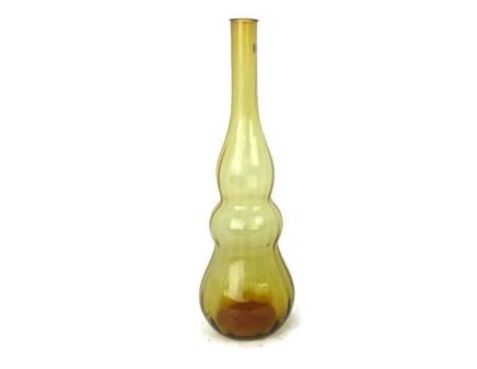 Vintage Retro Hooped Glass Genie Bottle Vase Amber Italy Italian