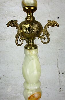 Vintage Onyx Marble Brass Hall Tree Coat Hat Rack Stand Gothic Dragons HTF WOW