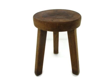 Vintage Hand Carved wood Tripod Milking Stool Pedestal Table Farmhouse Barn