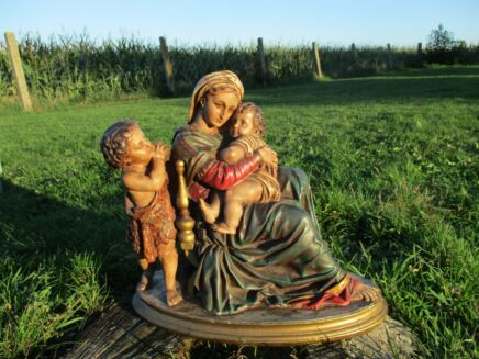 Vintage Virgin Mary Madonna with Child Plaster Statuette Angel Rafael Style