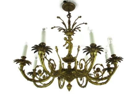 French Gilded Bronze Chandelier Impressive Art Nouveau Putti 6 Lights H Regency