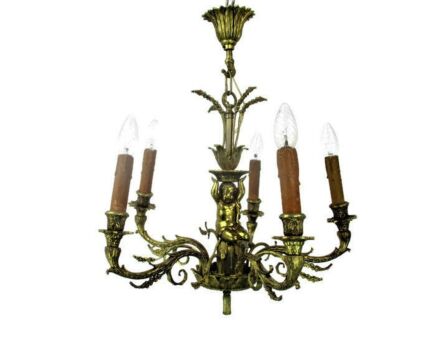 Stunning Chandelier 5 Lights Arms Putti Hollywood Regency era Maison Jansen