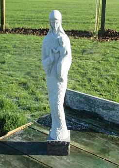 Vintage Virgin Mary Madonna with Child Plaster Statuette Chalk White B.S. signed