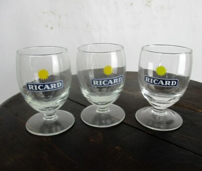 3 French Ricard Glasses in box Pastis Apero France Collector HTF
