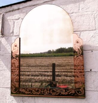 Lovely Art Deco Mirror Etched Cut Glass Vanity Dresser Pink Beautiful