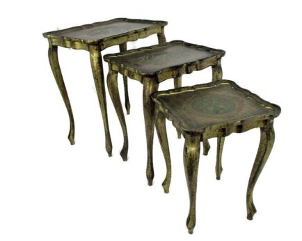 Set of 3 Italian Florentine Hollywood Regency Wood Nesting Stacking Tables