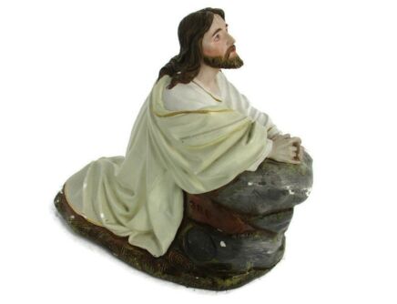 Statue Praying Jesus Christ Gethsemane Plaster Polychrome 1906 Marked Gorgeous