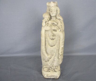 Outdoor Protection Carved Stone French Virgin Mary Infant Jesus HTF Tenderness 14.96"