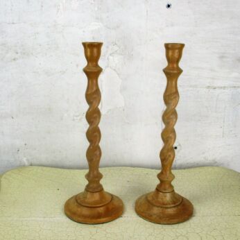 Couple pair Wooden Barley Twist Candle Holders Candlesticks Hand Made