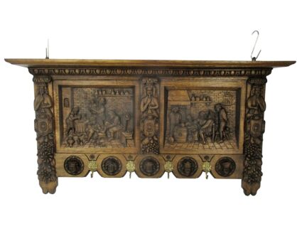Gothic XL Stunning Hand Carved Oak Kitchen hat Rack Marked Pauwels 1953 WOW