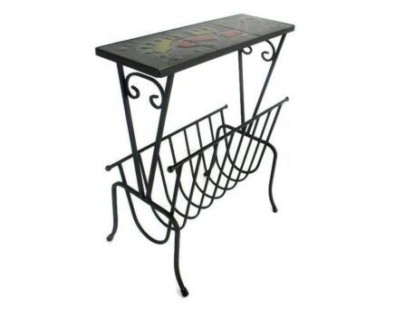 Vintage Mid Century Modern Magazine Newspaper Basket Rack Side Table Ceramic Tiles  Fat Lava  Wrought Iron retro Funky