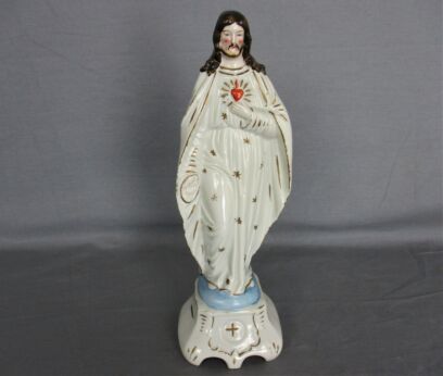 Antique  Statue Bisque Porcelain Jesus Christ Saviour Holy Sacred Heart Gorgeous