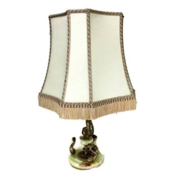 Ornate Table Desk Nightstand Lamp Hollywood Regency Marble Brass Fish Working