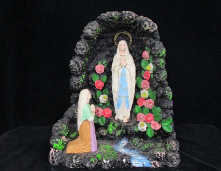 Holy Mother Lourdes Virgin Mary St Bernadette French Statue Shrine Grotto Niche Beautiful Plaster