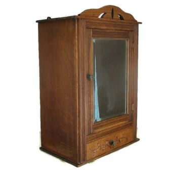 Large hand Carved Wood Oak Medicine Wall Cabinet Apothecary Beveled glass WOW