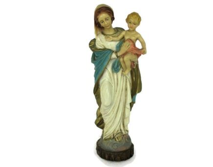 Small Virgin Mary Our Lady Madonna Resin Statue Infant Child Sweet Polychrome 11.81"
