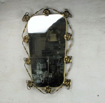 Hollywood Regency Wall Hanging Mirror ornate Flowers Twisted Brass Vintage