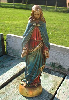 Small Figurine Antique Virgin Mary Madonna Plaster Statuette Chalk Marked Lovely
