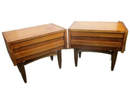 Pair Couple Vintage Nightstands End tables Mid Century Modern Wood Funky Retro