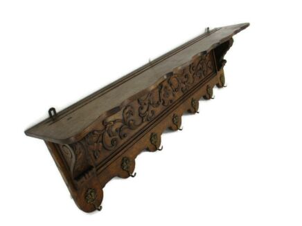 XL Hand Carved Wood Wall Shelf Coat Hat Kitchen Rack  French Oak Stunning Antique