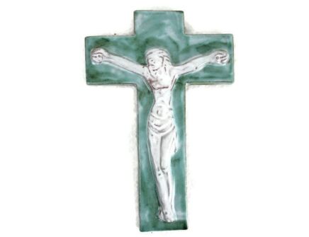 Mid Century Design Ceramic Modern Crucifix Ceramic Jesus Christ Marked Bayer