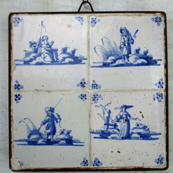 Antique 18th C Delft Tile Wall hanging Plateau Blue White Extremely rare Tiles