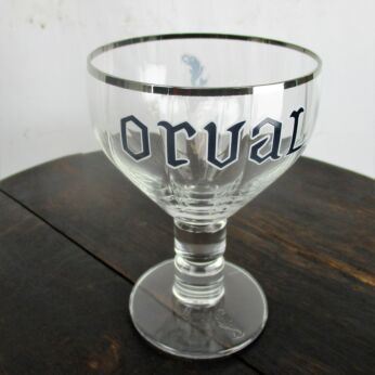 Orval Belgian Brewery Beer Chalice Tulip Goblet Glass Enameled Rim Collector