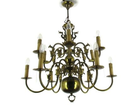 Huge Vintage Flemish Double 12 Arms Castle Chandelier Fish Seahorses Two tier