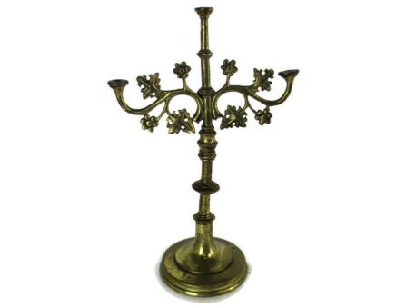 Small Brass Hollywood regency Floral Candle Holder Candelabra 3 arm Grapevine Leafs  Ornate