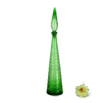 Vintage Retro Art Glass Green Decorative Bottle Italian Stopper Funky
