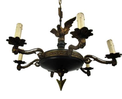 French Empire Chandelier Green Tole 6 arms Eagle Arrow Rams Heads Mythology WOW