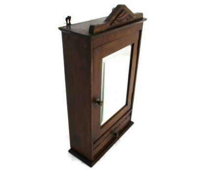 Kitchen Medicine Apothecary Bathroom Cabinet Beveled Glass Ornate Carved Wood