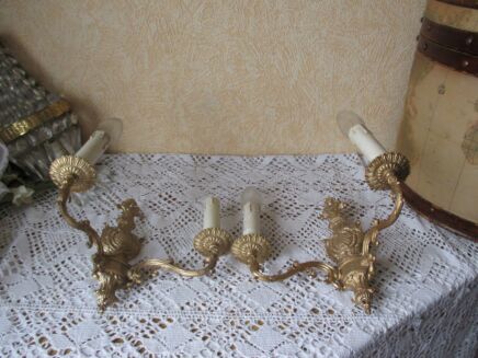 Antique Hollywood Regency Victorian style Wall Lamp Sconces Brass Pair