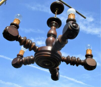 Vintage wooden Chandelier 5 lights arms Ceiling Light Ceiling lamp wood 