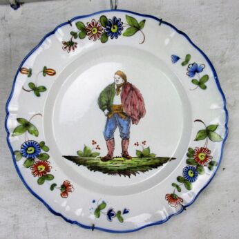 Antique French France Faience Luneville Plate Man Keller Guerin St Clément HTF