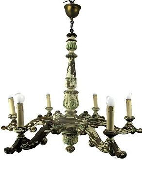 French Provincial Hand Carved wood Chandelier 6 lights arms Ceiling Light lamp