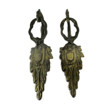 2 Gothic Dragon Heads Brass Door Knobs handle Finials Architectural Reclaimed