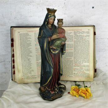 Neo Gothic 1900 Statue Virgin Mary Infant Treading on Snake Plaster HTF 17.32"