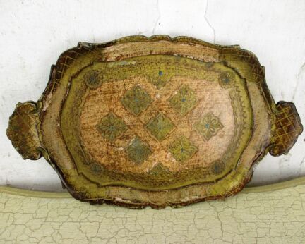 S Mid Century Hollywood Regency Florentine Serving Tray Resin Gold Italian Italy